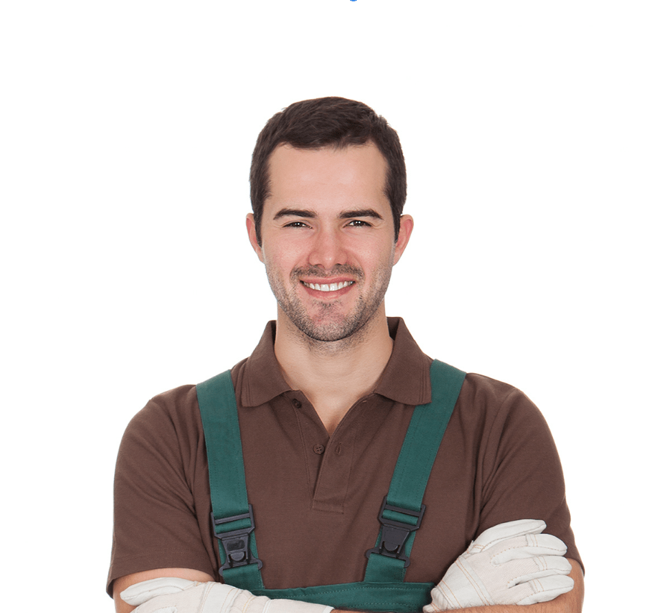The upper half of a man smiling with his arms crossed on a white background.